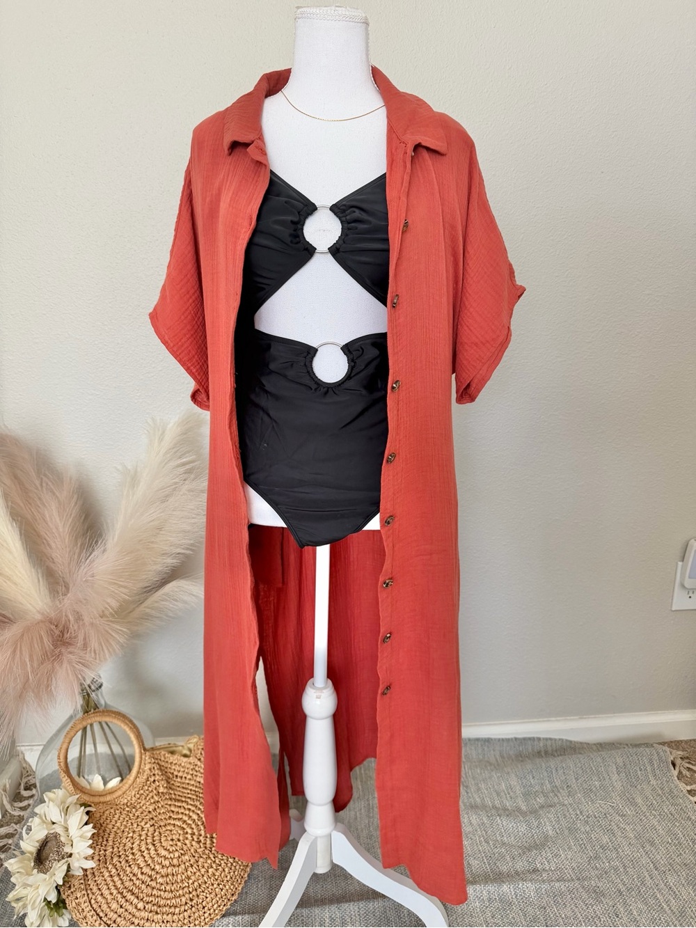 100% Cotton - Gilli Rust Shirt Dress with Button Front - Picture 17 of 17